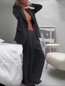 Women's Business Suit Two-Piece Set - Elegant Single Breasted Suit Paired With Slim Pants | Business Casual Office Suit And Daily Suit, Suits For Woman Set - 深灰色 - 查看 4