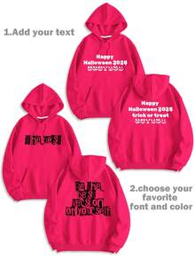 Customized Women's Fleece Sweatshirt With Pockets - Customizable Front And Back Of Sweatshirt, Add Your Own Text, Choose Color And Font, As A Gift For Girlfriend, Family Or Yourself. - Hot Pink - View 2