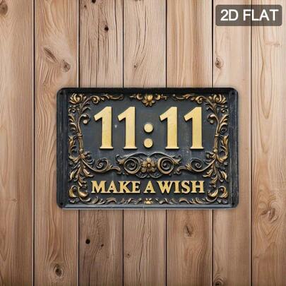 "11:11 Make A Wish 2D Flat Metal Wall Decor – Ornate Golden Frame With Stylish Numerals & Intricate Patterns |