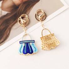 1Pc Exquisite Enamel Bag Keychain Inlaid Rhinestone Keychain Handbag Key Chain Automobile Hanging Ornament Gift Cute Women's Bag Pendant Suitable For Daily Commuting, Going Out With Friends, Vacation, Evening Party, Christmas Party Match, Suitable For Giving Yourself, Friends, Family, Girlfriend, Great Gift For Mothers On Valentine's Day Or Mother's Day, Autumn, Winter, Halloween - 黑白 - 查看 5