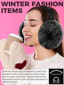 1pc/2pcs LCXSHYE Winter Ear Muffs, Faux Fur Warm Ear Warmers, Cute Foldable Outdoor Ear Muffs For Women & Girls - Black - View 7