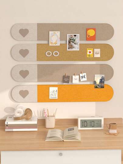 1 件心形毛毡装饰公告板，浪漫装饰软木板，高密度毛毡板易于安装自粘不损坏墙壁，适用于办公室贴纸、照片、日程安排、情人节装饰、客厅装饰、家居装饰