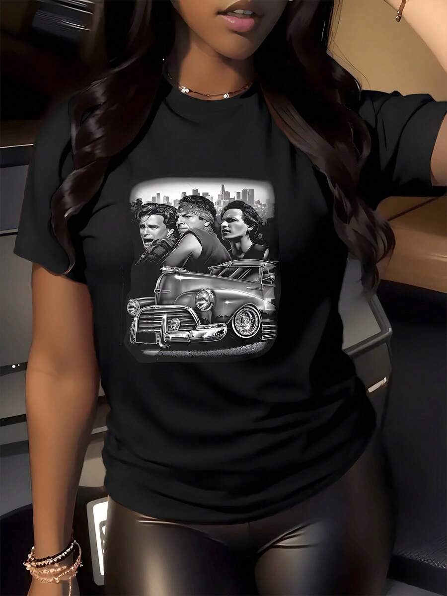 Dise?o Icónico Retro Automóvil y Hombres Camisa de T con Estampado Digital 220 Gramos para amantes de la cultura clásica urbana 1 unidad de Camisa de T de Manga Corta para Mujer 100% algodón Estilo Casual y Cuello Redondo - Negro - Ver 1