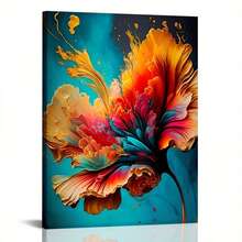 Abstract Floral Canvas Wall Art With Wood Frame - Bright And Colorful Modern Classic Decor Style For Living Room, Bedroom, Office, Kitchen Decor - Perfect Home Decor Gift, Kitchen Art | Vibrant Wall Art | Wall Decor, Ready To Hang - 橘色 - 查看 3