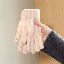 1 Pair Warm Knitted Fingerless Gloves, Solid Color Touch Screen Knitted Gloves, Thickened Thermal Lining Cycling Gloves