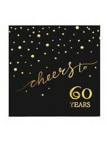 20 件/40 件/60 件，60 岁生日餐巾，庆祝 60 周年鸡尾酒会餐巾，6.5x6.5 英寸，用于生日装饰、结婚纪念日、黑色和金色，2 层万圣节餐桌装饰 - 黑色60歲 - 查看 4