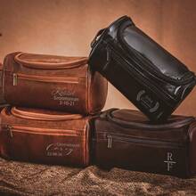 1PC Men's Personalized Leather Toiletry Bag, Customized Letter Printed Toiletry Bag, Travel Accessories, Groomsmen Gifts, Father's Day Gifts