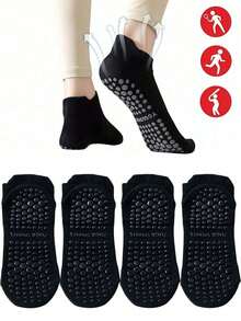 4 pares de calcetines de yoga de mujer multicolor con agarre antideslizante, aptos para pilates, ballet, baile, ejercicio descalzo, calcetines sin dedos antideslizantes, calcetines deportivos elásticos - Negro - Ver 10