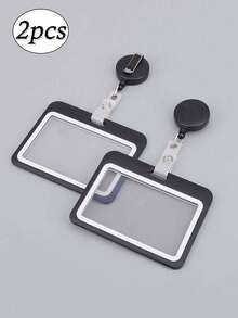 2 Horizontal Black Snap Card Holders: Multi-Purpose Badge, Can Hold Work ID - Available In Single Or Double Packs, Retractable Rope Checkered Belt Work Label Card Holder Badge, Office Supplies, School Supplies, Home Supplies, Back To School Gifts - Multicolor - View 10