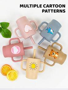 160ml/5.41OZ,100% Silicone Baby Training Cup With Creative Prints Training Cup With Handle And Straw, Anti-Leak Soft Siliconeipple, Easy To Clean Children's Water Cup, Suitable For Babies Over 6 Months)