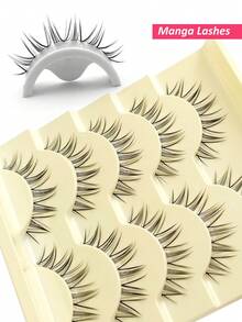 Rikuaild 5 Pairs Natural Wispy False Eyelashes, Soft & Lightweight Design, Charming Effect, Easy To Wear, Cartoon Style, Thick & Natural, Create Japanese Makeup Look, Eyelash Extension, Asian/Korean Cosplay Anime False Lashes Makeup Tool - 尖尾漫畫款 - 查看 5