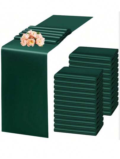 2pcs/5pcs/10pcs Dark Green Satin Table Runners For Hotel Event Birthday Banquet Silk Ribbon Wedding Centerpiece Party Decoration Table Runners
