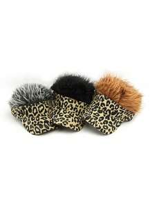 1pc Unisex Leopard Print Wig Hat, Streetwear Hip Hop Visor Cap, Casual & Versatile Baseball Cap - Leopard Print Wig Cap - View 2