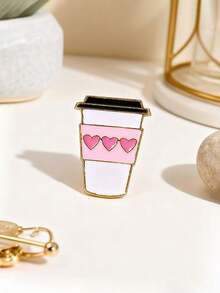 1pc Creative Heart-Shaped Bubble Tea Cup Brooch, Pink Tea Cup Badge Pin, Bag/Clothing Decor, Gift For Friends & Students