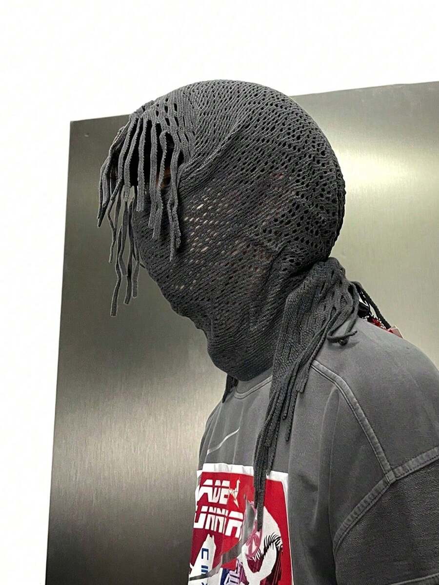 1 pieza Bufanda unisex con flecos, máscara facial de unicolor, pañuelo, accesorio versátil de triángulo, adecuado para novio, hermano, familia y accesorios de Halloween rave. Prenda de vestir cálida y suave de estilo punk callejero.