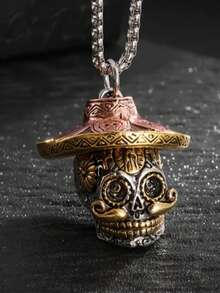 欧美时尚个性骷髅帽男士吊坠，复古朋克风时尚吊坠，可拆卸旋转帽形吊坠，适合万圣节佩戴 - 彩色 - 查看 6