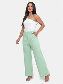 Simple Elegant Casual Polyester Zipper Pocket Button Daily Pants - Mint Green - View 3