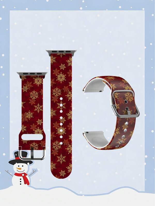 Christmas Golden Snowflakes On Red Background 1 Piece For Women Men's Soft Elastic Breathable And Comfortable Wristband Replacement Strap For Sams Ung, Hua Wei, Huami, Garmin, Honor Smartwatch Apple W Atch Strap 38mm 40mm 41mm 45mm 44mm 42mm 49mm Strap, Fashionable And Casual Multi-Color Silicone Strap For Apple Watch