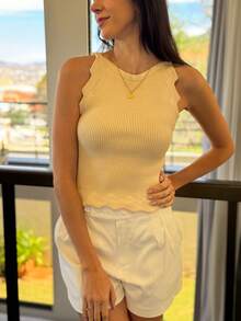 Basic Zig Zag Tank Top Summer Knit Modal New Collection - Sand - View 3