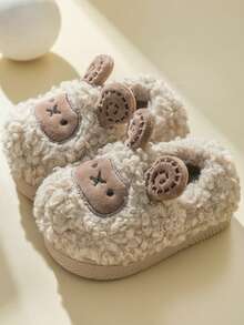 Children's Slippers, Winter Cartoon Lamb Anti-Slip Plush Warm Indoor Shoes, Closed Toe Toddler Baby Slippers, Autumn/Winter - Beige - View 8