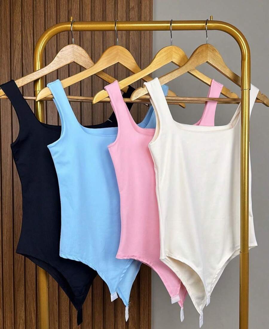 Kit 4 Bory Bodi Leotard Tank Top Thick Strap Casual Second Skin Fashion Women's Female P M G GG - đen/hồng/xanh/trắng - Xem 1