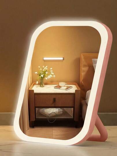 Espejo de maquillaje LED, 3 modos de iluminación, control táctil, soporte portátil, plegable y compacto, espejo de maquillaje de viaje, espejo de maquillaje LED portátil recargable, excelente regalo de Navidad para mujeres