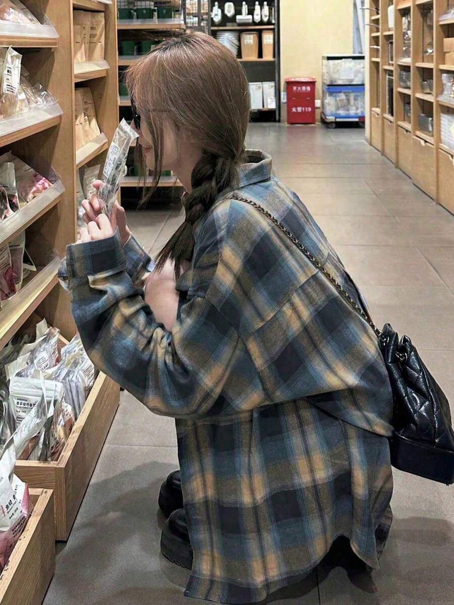 新款时尚蓝格子外套，宽松，轻便，休闲，春秋