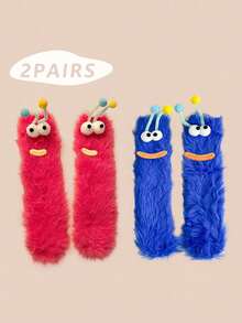 1/2/3 双女士趣味袜子、节日袜子、卡通袜子、毛绒袜子、节日袜子、中筒袜、大眼袜子、可爱袜子、保暖袜子 - 彩色 - 查看 81