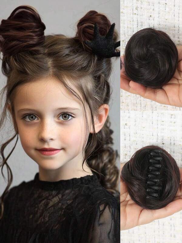 2 pezzi Chignon ricci sintetici per capelli da bambini, fermagli per acconciature raccolte e disordinate