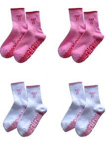 2 Pairs Women's Bowknot Yoga Mid-Calf Socks, Women's Non-Slip Pilates Socks, Ruffle Yoga Socks, Cute Grip Socks - Multicolor - View 18