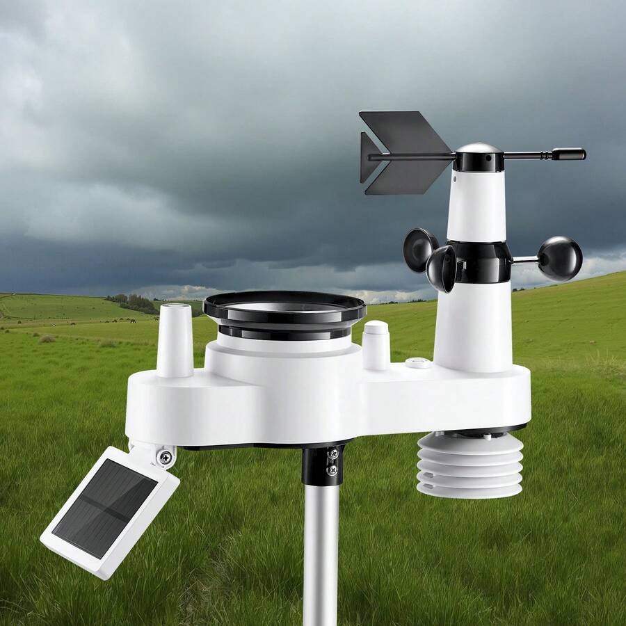 7-In-1 Wireless Weather Station, 7.5-Inch VA Display, Solar Powered Outdoor Sensor, Rain Gauge, Indoor Outdoor For Weather Forecast, Temperature, Humidity, Wind Speed And Direction (No WiFi) - Xem 1