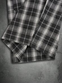 Men's Black & White Plaid Wide Leg Loose Casual Pants - Black and White - View 8