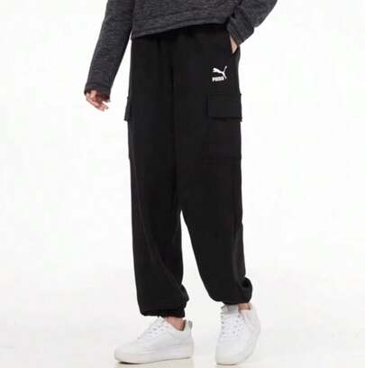 Puma 女士針織運動長褲寬鬆透氣束腳工裝褲