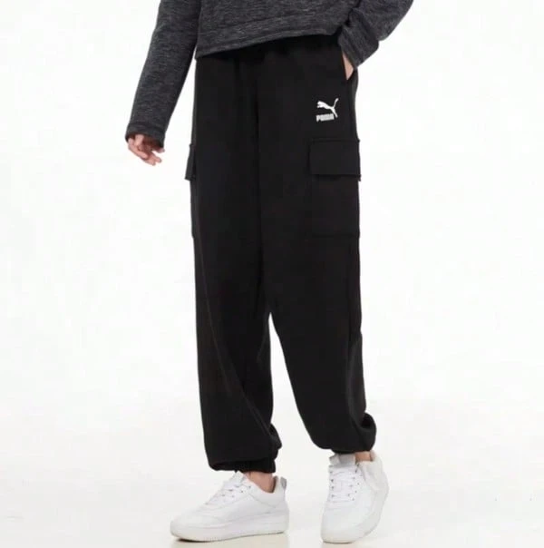 Puma 女士針織運動長褲寬鬆透氣束腳工裝褲