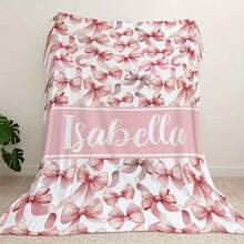 Personalized Pink Bow Anime Theme Flannel Blanket, Custom Name Soft Cozy Throw, Tear Resistant, Machine Washable, Digital Print, Polyester, All Seasons, 280gsm - Ideal For Couch, Bed, Camping & Travel,For Mother's Day,For Birthdays,For Father's Day,For Graduation,For Weddings,For Christmas,For Housewarming Sofa,Bed,Car,Bedroom,Living Room Washable,Lightweight,Breathable,Durable Cozy,Comfortable,Warm,Soft,Simple Custom,Personalized Ideal Gifts For Him,Ideal Gifts For Her