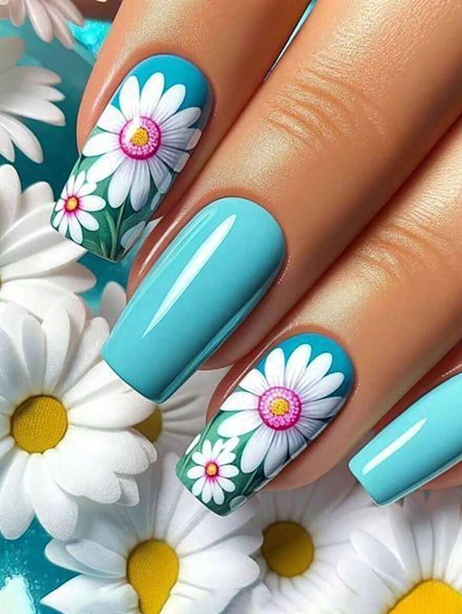 24pcs High-End Salon-Quality Press-On Nails: Mixed Length Gradient, Pink Gradient, Jelly Nails, Glossy Coffin Fake Nails, Blue Gradient 3D Press-On Nails With Butterfly & Pearl 3D Decorations, Solid Color Cat's Eye Press-On Nails, Glitter Fake Nails For Short - 多色 3 - 查看 1