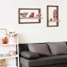 Mensole galleggianti in legno rustico - Set di 4 mensole quadrate da appendere a parete, mensole decorative montate per bagno, cucina, soggiorno, per archiviazione e esposizione