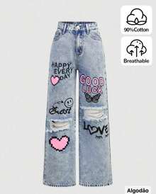 Wide Leg Pants Colorful Twill And Printed Jeans For Children, Youth, Pre-Teen Girls - 大理石紋 - 查看 1