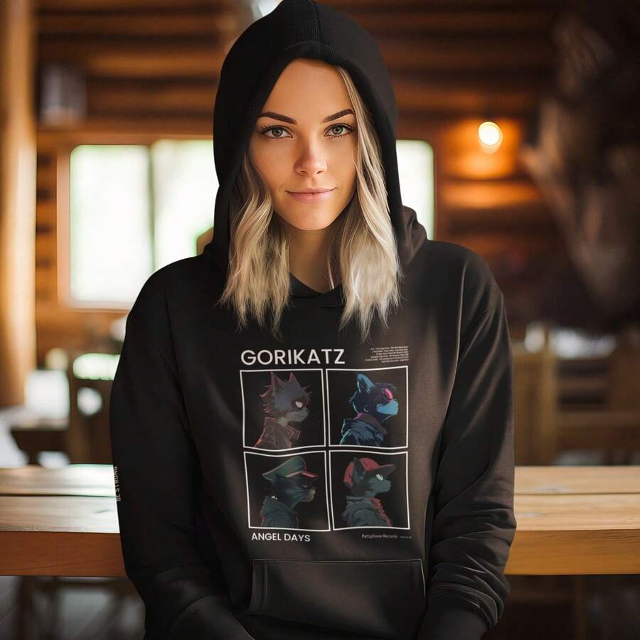 Sudadera Para Dama Con Capucha y Cangurera Gorikatz Gatos Hoodie Para Mujer - Negro - Ver 1