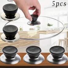 10pcs/20pcs/5pcs Universal Plastic Glass Pot Knob Lid Handle, Stainless Steel Lid Knob, Heat-Resistant Glass Lid Holder, Kitchen Accessories, Stainless Steel Replacement Knob Lid, Durable Black Rubber Handle - Multicolor - View 13