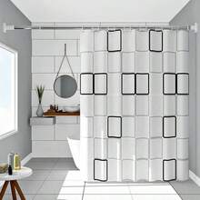 1pc Waterproof & Mildew-Resistant Thickened Bathroom Curtain Set, Shower Curtain With Hooks, Luxury Printed Design, Quick-Drying PEVA Material Christmas Decor - Black and White - View 8