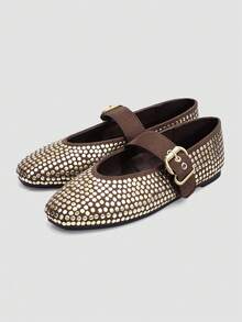 新款时尚舒适亮片平底女鞋，适合日常、度假和夏季穿着，非常可爱 - 摩卡棕 - 查看 2