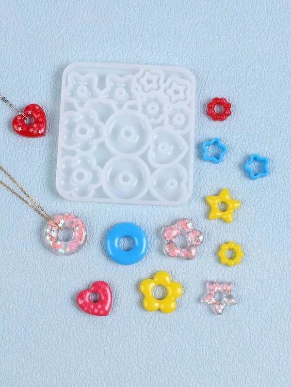 1 PIEZA Molde de resina epoxi para hacer pendientes, llaveros, joyas con diseños de corazón, flor y estrella para manualidades