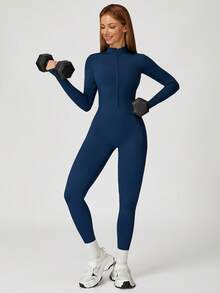 MASKERT 女士连体裤，弹力舒适运动连体裤，适合瑜伽 - 寶藍色 - 查看 8