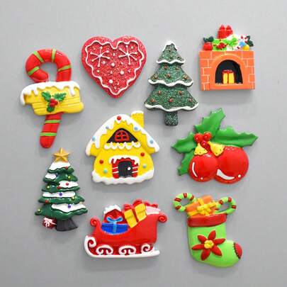 2025 Christmas Decoration Refrigerator Magnets, Christmas Tree, Santa Claus, Snowflake, Snowman, Office & Home Decor