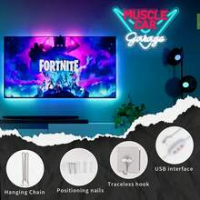 [USB Powered Muscle Car LED Sign] Muscle Car Garage LED Neon Sign - USB Powered, Polished Metal Finish For Man Cave, Bedroom,Live Streaming Room, Room Decor ,Bedroom Decor,Halloween,Christmas Decorations - White+Ice Blue+Red - View 5