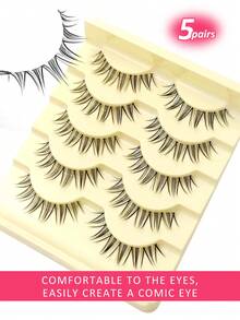 Rikuaild 5 Pairs Natural Wispy False Eyelashes, Soft & Lightweight Design, Charming Effect, Easy To Wear, Cartoon Style, Thick & Natural, Create Japanese Makeup Look, Eyelash Extension, Asian/Korean Cosplay Anime False Lashes Makeup Tool - 尖尾漫畫款 - 查看 4