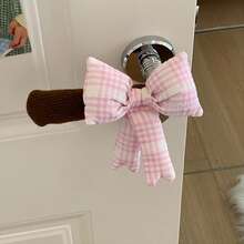 1pc Bow Door Handle Protective Cover Checkered Bow With Knitted Handle Anti-Collision Cover Anti-Static Door Handle Cover With Warmth Crash Pad For Winter Room Home Decoration