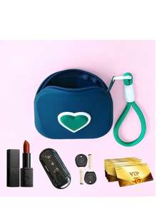 New Heart-Shaped Small Square Pouch, Coin Purse, Lipstick Case, Card Holder, Bluetooth Earphone Storage Bag, Handheld Soft Silicone Card Key Coin Purse, Multi-Function Waterproof Silicone Storage Pouch, Holiday Gift - Multicolor - View 7
