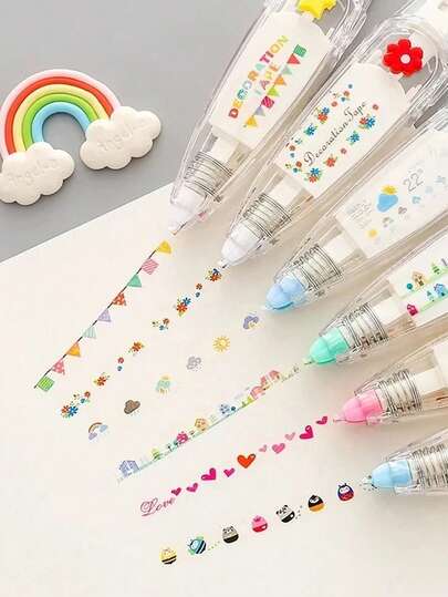 1pc Press Pattern Decorative Tape, Suitable For Office And School - DIY Decoration Tape For Handwritten Notes And Journals - Great For Handwritten Diaries And Scrapbooks Back To School